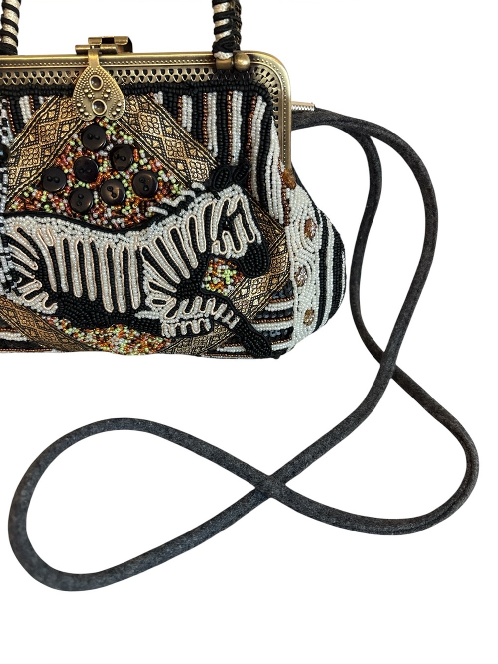 Vintage Beaded Zebra Bag Coldwater Creek Tassel Accents Gold Tone Black & White - Picture 9 of 10